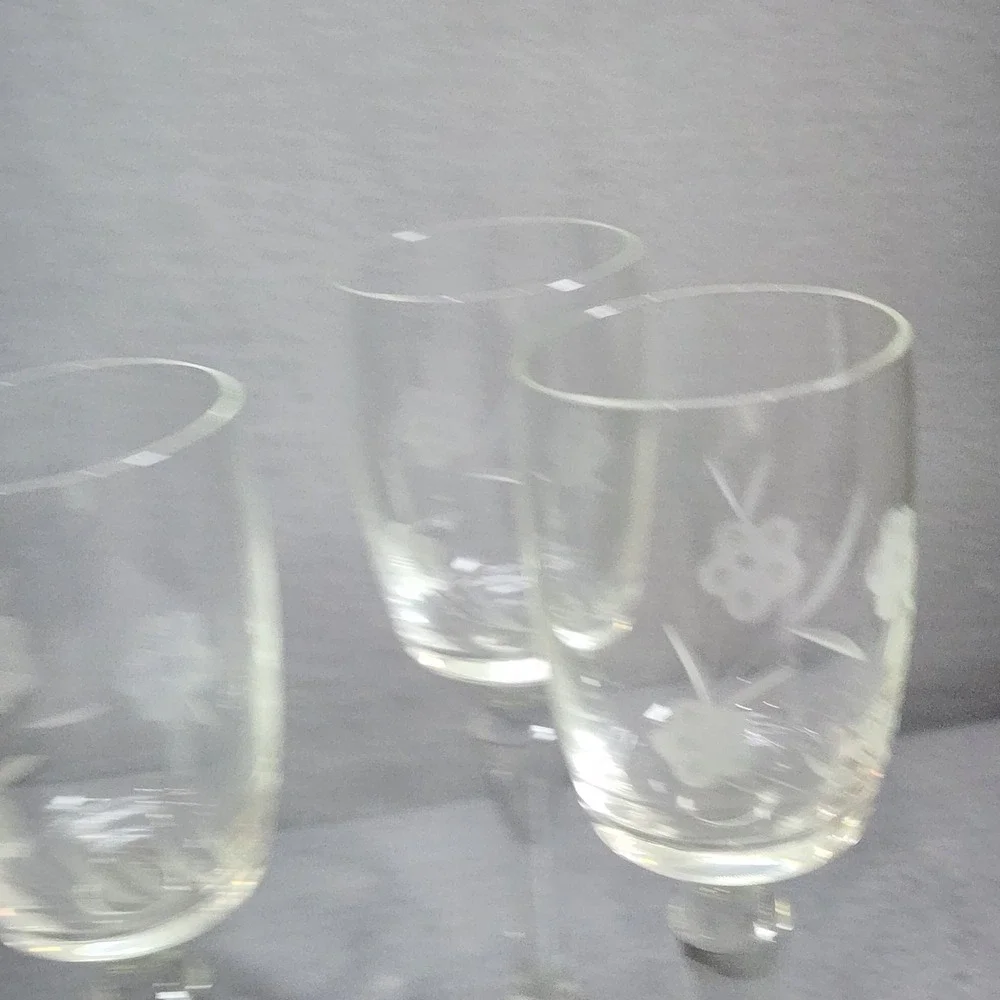 Vintage‎ Wine Glasses Clear Etched Floral Vintage Stemware Set of 4 7.25in